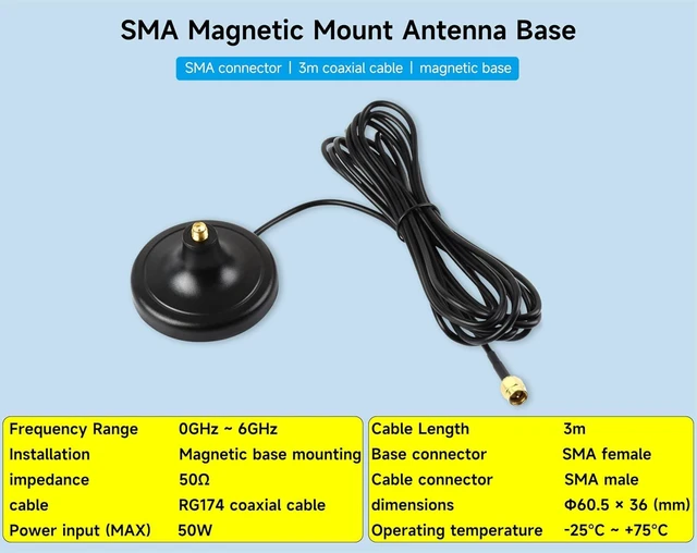 Alt view image 6 of 8 - SMA Magnetic Mount Antenna Base, SMA Connector, 3m Coaxial Cable, Compatible with Multiple GNSS Positioning Modules