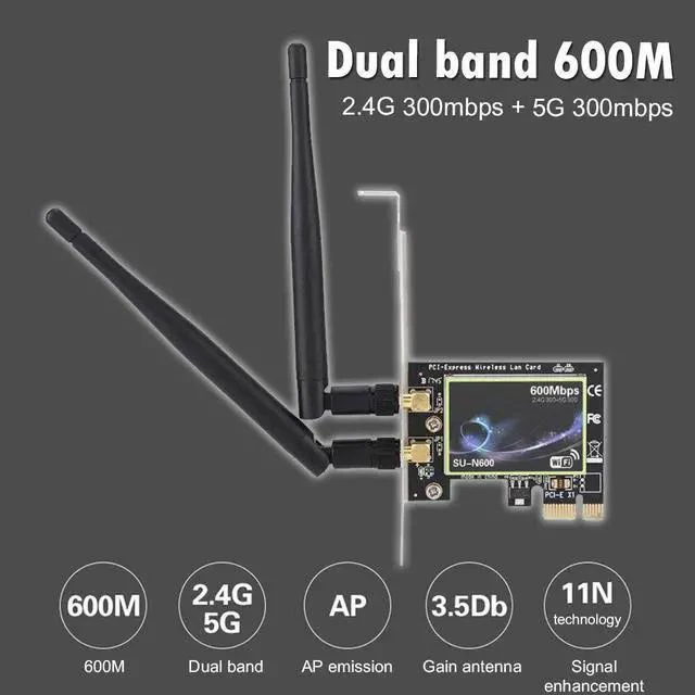 Alt view image 9 of 10 - Wireless Adapter WISDUM PCI Wifi Adapter Dual Band 600Mbps PCI-E Wireless Network Card 2.4G/5GHz PCI Express Ethernet WiFi Adapter