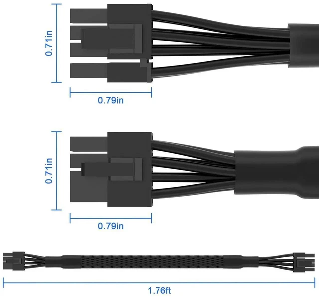 Alt view image 16 of 19 - PCIe Cable for E VGA Power Supply, PCIe 8 Pin Male to 6+2 Pin Male, 18AWG 10A E VGA Supernova Cables -23.6 inch (60cm)