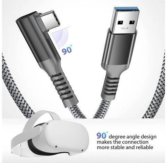 Alt view image 10 of 14 - for Oculus Quest 2 Link Cable 16ft/5M, Nylon Braided 90 Degree Angle USB-A to USB-C cable with 5Gbps Data Transfer and 60W Fast Charging for Meta/Oculus Quest 2 and Quest VR headset and More