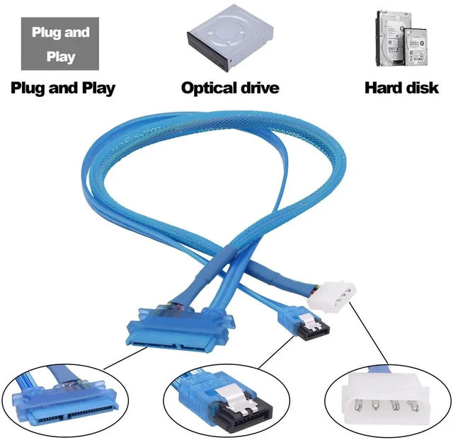 Alt view image 17 of 20 - 22Pin SATA Data Power Cable 2 in 1 SATA III 7+15 Pin to 7 Pin Data with IDE 4Pin Power Interface Female to Male Data and Power Combo Extension Cable for Hard Disk Optical Drive -50cm-2pcs