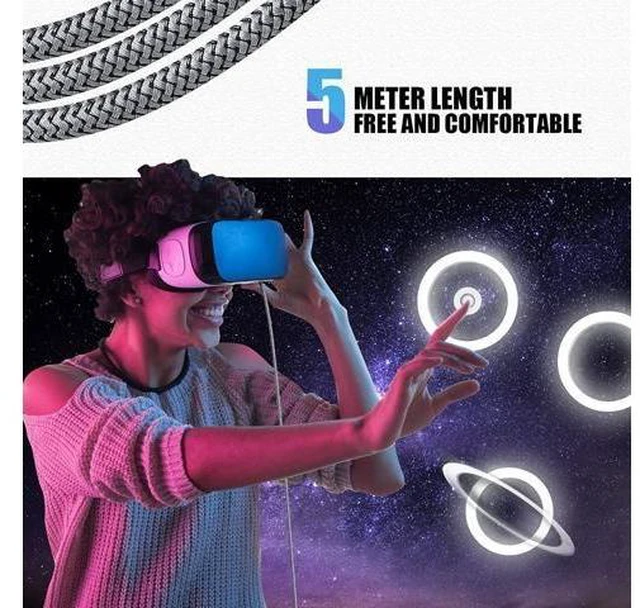 Alt view image 9 of 14 - for Oculus Quest 2 Link Cable 16ft/5M, Nylon Braided 90 Degree Angle USB-A to USB-C cable with 5Gbps Data Transfer and 60W Fast Charging for Meta/Oculus Quest 2 and Quest VR headset and More