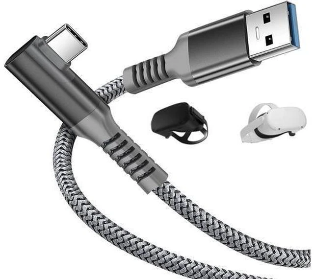 Alt view image 8 of 14 - for Oculus Quest 2 Link Cable 16ft/5M, Nylon Braided 90 Degree Angle USB-A to USB-C cable with 5Gbps Data Transfer and 60W Fast Charging for Meta/Oculus Quest 2 and Quest VR headset and More