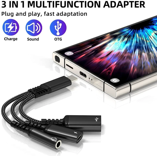 Alt view image 9 of 14 - USB C 3.5mm Audio Adapter (3in1) Type C to Aux Headphone for iPhone 17 16 15 USB 3.0 Jack Splitter Cable Cord Charger Dongle OTG Dual Charging for iPad Car Adaptor DAC Compatible for Samsung