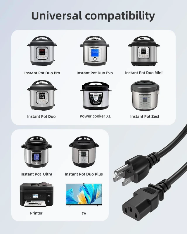 Alt view image 8 of 12 - 3 Prong AC Power Cord for Instant Pot Pressure Cooker 3 Ft Replacement
