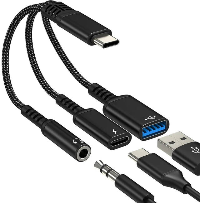 Alt view image 8 of 14 - USB C 3.5mm Audio Adapter (3in1) Type C to Aux Headphone for iPhone 17 16 15 USB 3.0 Jack Splitter Cable Cord Charger Dongle OTG Dual Charging for iPad Car Adaptor DAC Compatible for Samsung