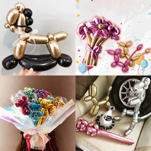 Alt view image 10 of 14 - Balloons for Animal Making - 100PCS Long Twisting Balloons Kit with Pump, Eye Stickers, Metallic & Chrome Mixed Color for Birthday Festival