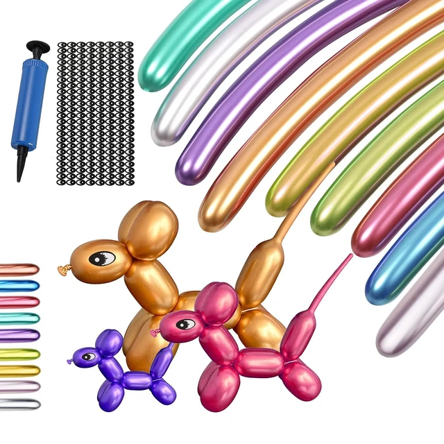 Alt view image 8 of 14 - Balloons for Animal Making - 100PCS Long Twisting Balloons Kit with Pump, Eye Stickers, Metallic & Chrome Mixed Color for Birthday Festival