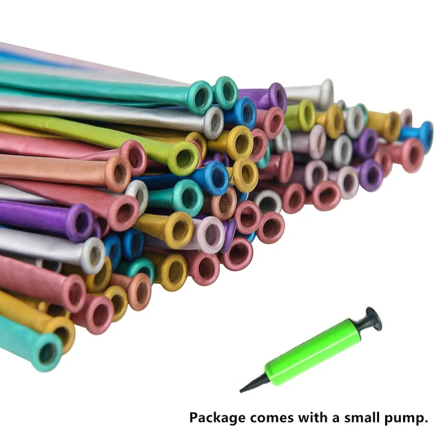 Alt view image 9 of 14 - Balloons for Animal Making - 100PCS Long Twisting Balloons Kit with Pump, Eye Stickers, Metallic & Chrome Mixed Color for Birthday Festival