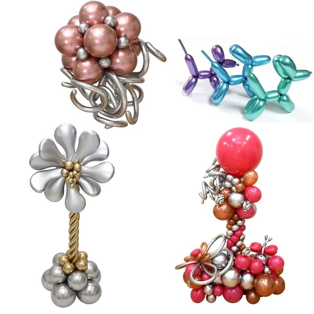 Alt view image 14 of 14 - Balloons for Animal Making - 100PCS Long Twisting Balloons Kit with Pump, Eye Stickers, Metallic & Chrome Mixed Color for Birthday Festival