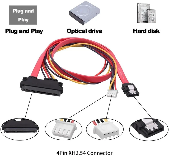 Alt view image 16 of 20 - 22Pin SATA Data Power Cable 2 in 1 SATA 7+15 to 7 Pin Data with XH2.5 4Pin Power Combo Extension Cable for Hard Disk Optical Drive PC Modding -50cm/1.64ft-2pcs