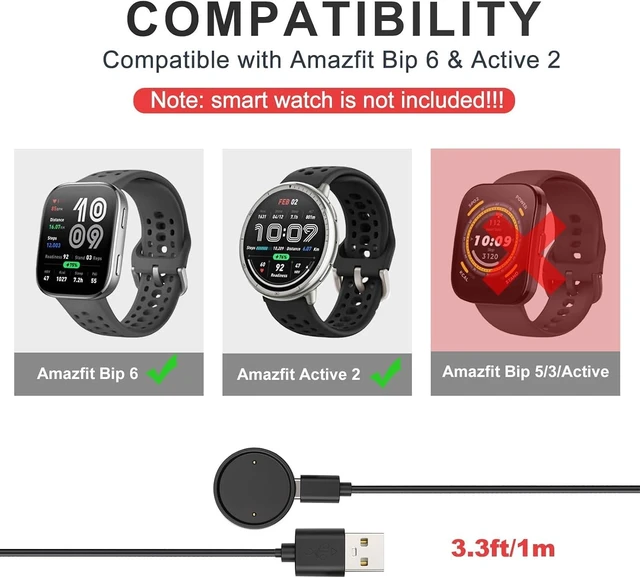 Alt view image 9 of 14 - 2Pcs Charger for Amazfit Bip 6 Active 2, Replacement USB Cord Dock | Charging Cable Smart Watch, Square Smartwatch Accessories Charge Cable 3.3FT