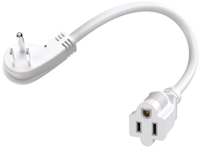 Alt view image 7 of 12 - 1Ft Flat Plug 3-Prong Short Extension Cord 1-Pack White 14 AWG 15A 1875W