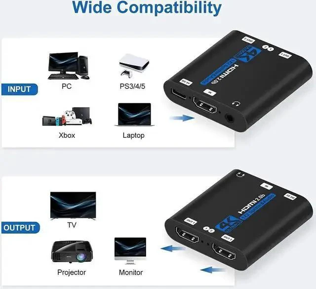 Alt view image 10 of 14 - Vszerda 4K@60Hz HDMI Splitter 1x2, HDMI Splitter 1 in 2 Out for Dual Monitor, Supports Auto Scaling, HDCP 2.2, HDMI 2.0b, RGB 8:8:8, HDR 10, 3D for /5 Fire Stick Cable Box