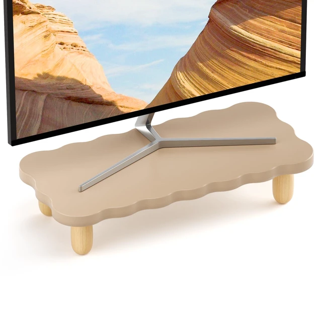 Alt view image 6 of 10 - AFOOYO Monitor Stand Riser,Cookie-Shaped Sturdy Wood Computer Monitor Stand, Monitor Stand Riser, Multi-Purpose Desktop Organizer Riser for Computer,Laptop,Printer,TV,khaki