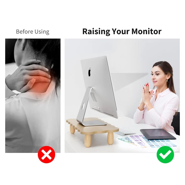 Alt view image 8 of 10 - AFOOYO Monitor Stand Riser,Cookie-Shaped Sturdy Wood Computer Monitor Stand, Monitor Stand Riser, Multi-Purpose Desktop Organizer Riser for Computer,Laptop,Printer,TV,khaki