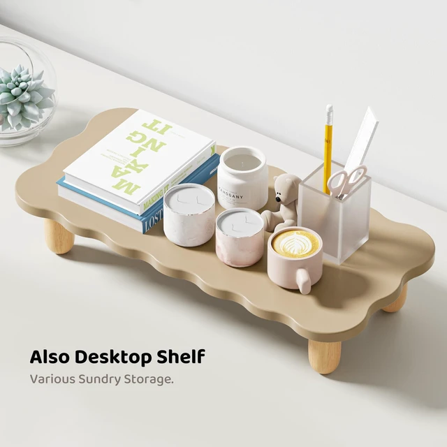 Alt view image 10 of 10 - AFOOYO Monitor Stand Riser,Cookie-Shaped Sturdy Wood Computer Monitor Stand, Monitor Stand Riser, Multi-Purpose Desktop Organizer Riser for Computer,Laptop,Printer,TV,khaki