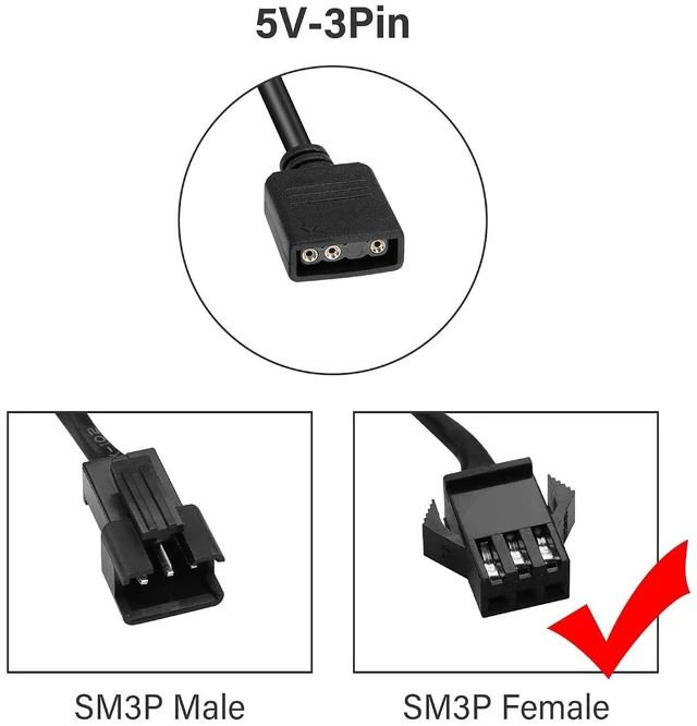 Alt view image 9 of 14 - RGB Extension Cable, 3-pin to SM 3Pin Female ARGB Connector Adapter Cable,5V 3-Pin Addressable RGB Extension Cable, for RGB Fan,PC LED Strip (0.98FT)