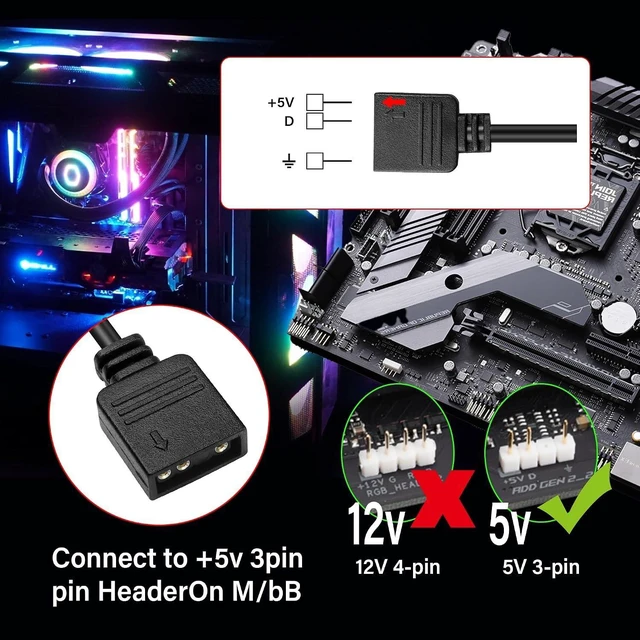 Alt view image 13 of 14 - RGB Extension Cable, 3-pin to SM 3Pin Female ARGB Connector Adapter Cable,5V 3-Pin Addressable RGB Extension Cable, for RGB Fan,PC LED Strip (0.98FT)