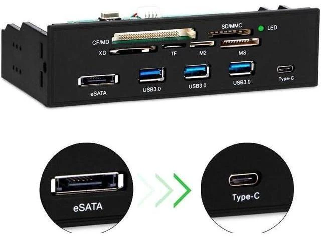 Alt view image 6 of 12 - 5.25 Inch Internal Multi-Function Front Panel Media Card Reader, Built-in USB 3.0, USB-C, eSATA Port, Supports CF/SD/MS/XD/M2/MS Pro Duo Memory Cards for Desktop PC Optical Drive Bay