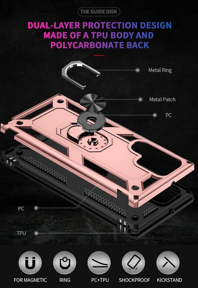 Alt view image 12 of 13 - S22 Ultra Phone Case for Samsung Galaxy 22 Ultra,with Stand, Military Shockproof Protection Case,S22 Ultra Case Rose Gold