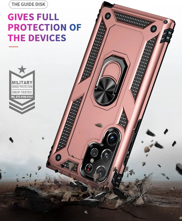 Alt view image 11 of 13 - S22 Ultra Phone Case for Samsung Galaxy 22 Ultra,with Stand, Military Shockproof Protection Case,S22 Ultra Case Rose Gold