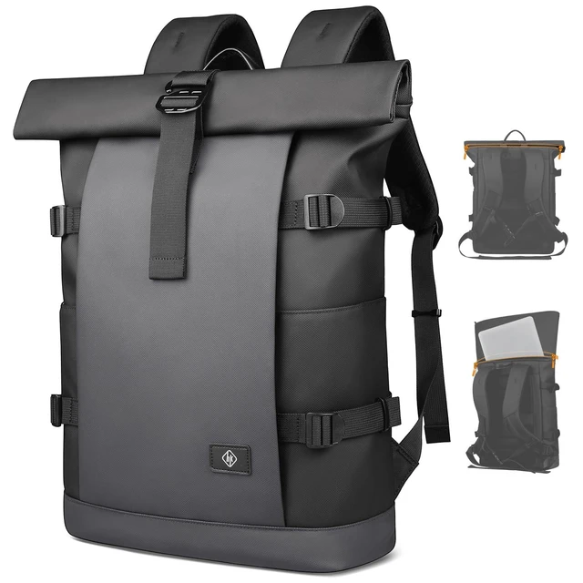 Alt view image 6 of 10 - Rolltop Backpack, Expandable Travel Laptop Backpack for Men Women,15.6 Inch Casual Daypack with Computer Compartment,19-28L Water-Resistant Business Backpack Bag for Commute Work College-Grey