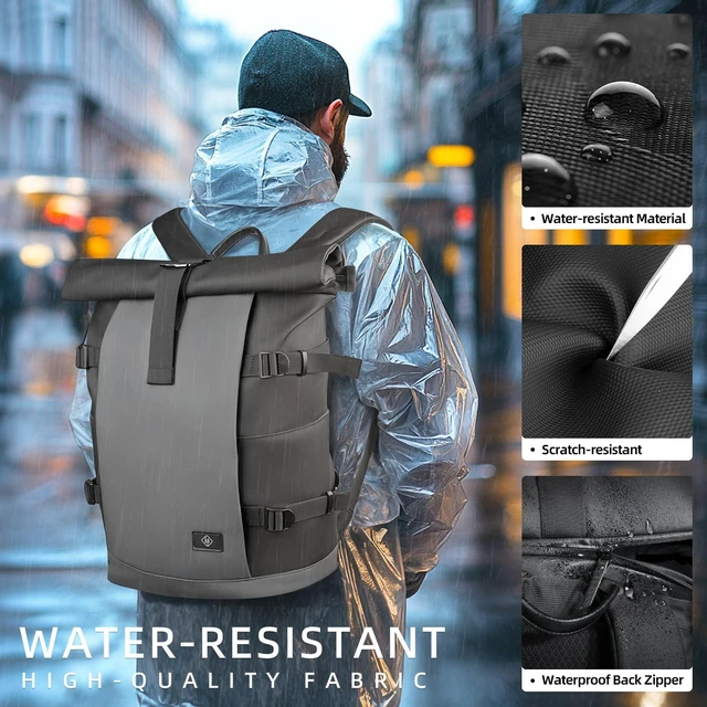 Alt view image 8 of 10 - Rolltop Backpack, Expandable Travel Laptop Backpack for Men Women,15.6 Inch Casual Daypack with Computer Compartment,19-28L Water-Resistant Business Backpack Bag for Commute Work College-Grey