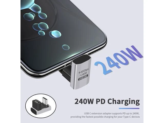 Alt view image 10 of 14 - WISDUM USB C 180 Degree Adapter 240W PD, 8K@60Hz, 40Gbps,180 Degree USB C Female to Male Adapter Connector for Thunderbolt 4, Thunderbolt 3, Switch, Laptop, Tablet, Phone and More 2 Pack