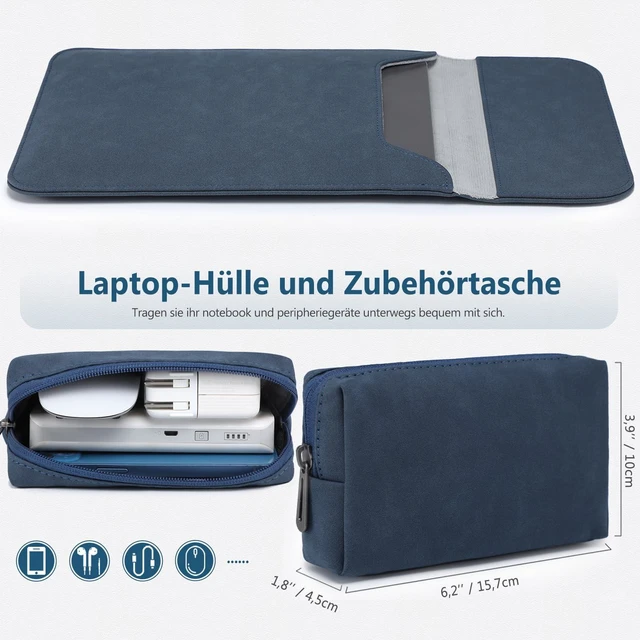 Alt view image 7 of 10 - HYZUO 15 Inch Laptop Sleeve Bag for MacBook Air 15 M4 A3241 M3 M2 2025-2023, 15" Surface Laptop 7/6/5/4/3, MacBook Pro 15 2019-2016, Faux Suede Leather Case Cover with Carry Pouch, Navy Blue