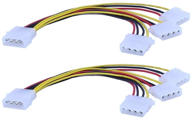 Alt view image 10 of 16 - 2-Pack Molex 4 Pin Power Supply Y Splitter Cable - 3 Female to 1 Male(8 Inchs)