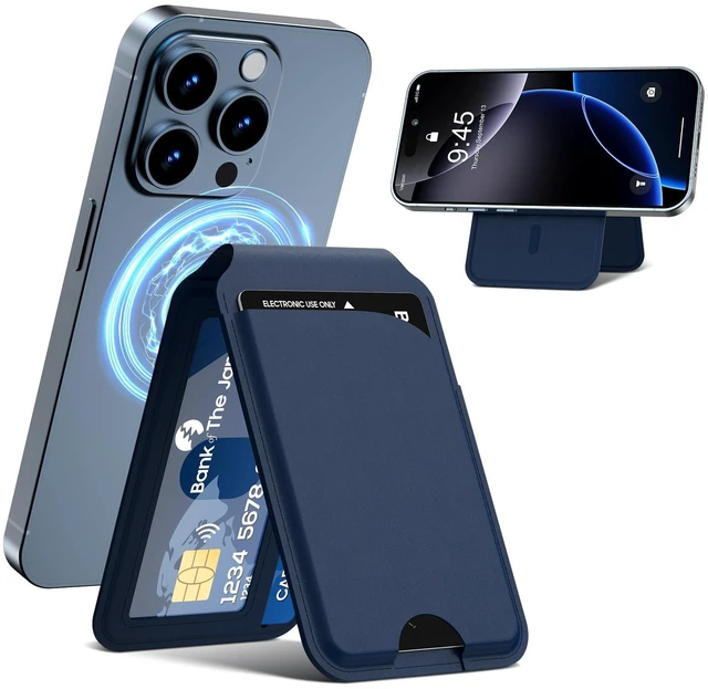 Alt view image 8 of 14 - for Mag-Safe Wallet, Leather Phone Magnetic Wallet Stand Adjustable for iPhone 17/16/15/14/13/12 Series, ID Window, RFID Blocking (Blue)