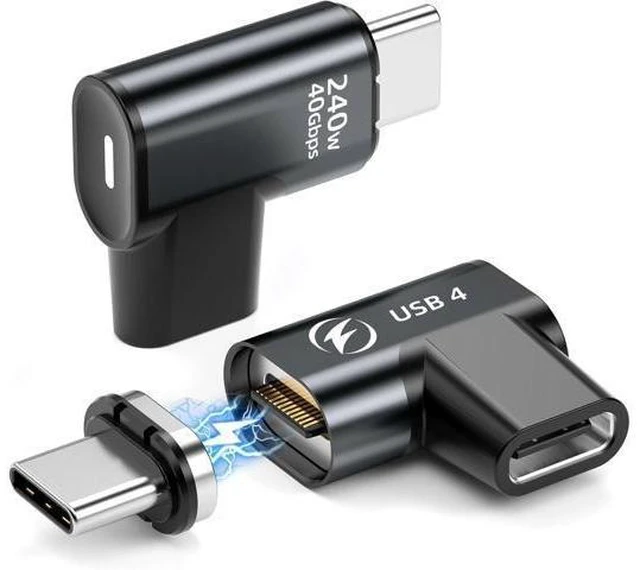 Alt view image 8 of 14 - WISDUM 240W USB C Elbow Magnetic Adapter, (2 Pack) Magnetic USB C Adapter Right Angle 24Pin with USB4 40Gbps 8K 60Hz for iPhone 15 Series, Thunderbolt 3/4, MacBook Pro/Air and More Type C Devices