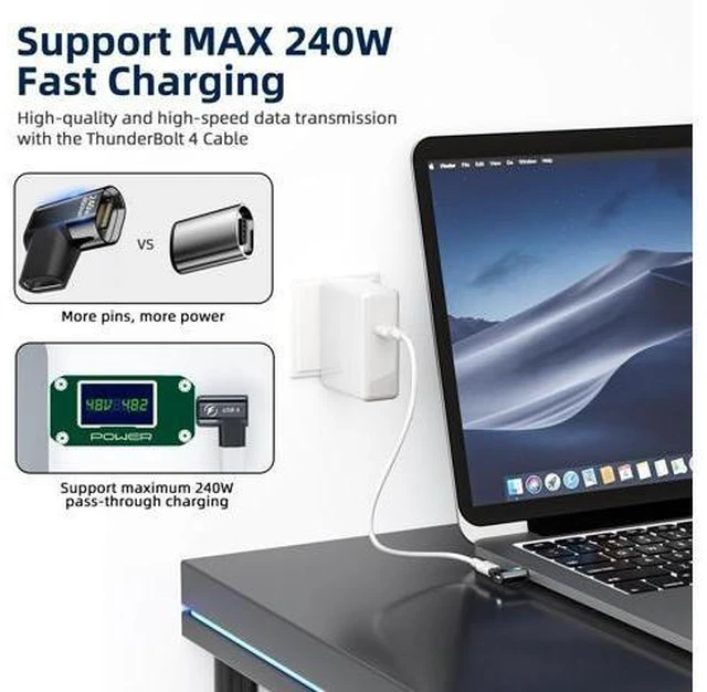 Alt view image 12 of 14 - WISDUM 240W USB C Elbow Magnetic Adapter, (2 Pack) Magnetic USB C Adapter Right Angle 24Pin with USB4 40Gbps 8K 60Hz for iPhone 15 Series, Thunderbolt 3/4, MacBook Pro/Air and More Type C Devices