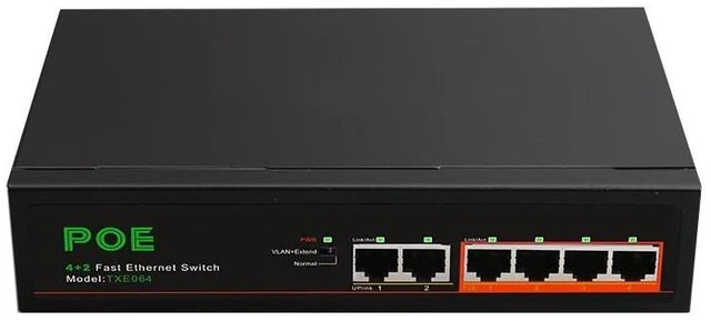Alt view image 6 of 10 - 6-Port PoE Switch 4 x PoE Ports + 2 x Uplink Ports, 52V, 62W Total Power, 30W per Port, VLAN Support, 250m Long-Distance Transmission, for IP Camera & Surveillance Systems