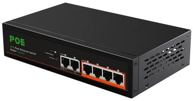 Alt view image 8 of 10 - 6-Port PoE Switch 4 x PoE Ports + 2 x Uplink Ports, 52V, 62W Total Power, 30W per Port, VLAN Support, 250m Long-Distance Transmission, for IP Camera & Surveillance Systems