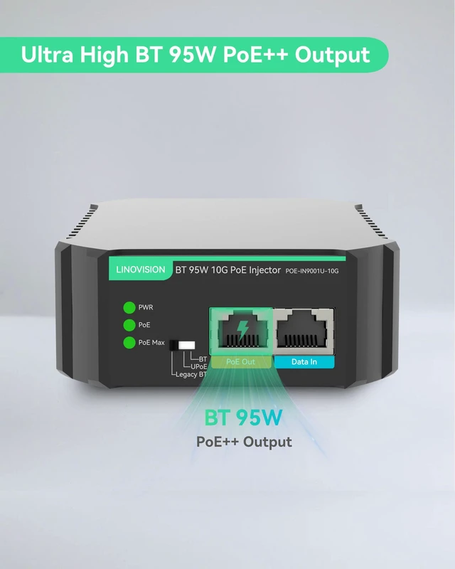 Alt view image 8 of 10 - LINOVISION Industrial 10G BT 95W POE++ Injector with AC 100-240V Input, Compatible with Standard and Legacy Non-Standard PD Devices, IEEE802.3af/at/bt PoE Output for PTZ Camera, POE Light, POE Monitor