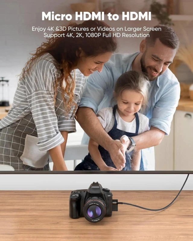 Alt view image 17 of 20 - 4K Micro HDMI to HDMI Cable 3.3 FT, Micro Male to HDMI Male Cable Nylon Braided Cord Adapter 2.0 4K@60HZ 2K@165HZ 18Gbps Compatible with Laptop Camera Monitor HDMI to Micro HDMI Black