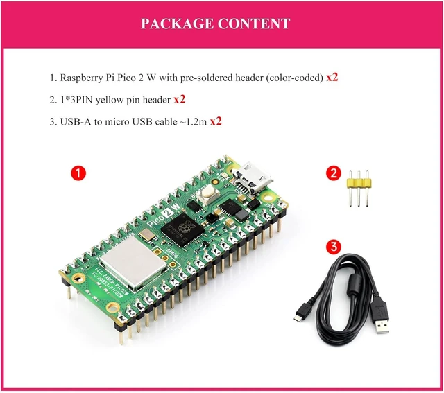 Alt view image 9 of 14 - (2PCS) Pico 2 W with Color-Coded Pre-Soldered Header Compatible with Raspberry Pi Pico 2 W Microcontroller, 2.4GHz 802.11n Wireless LAN WIFI4 and Bluetooth 5.2, RP2350 Dual-Core& Dual-Architecture