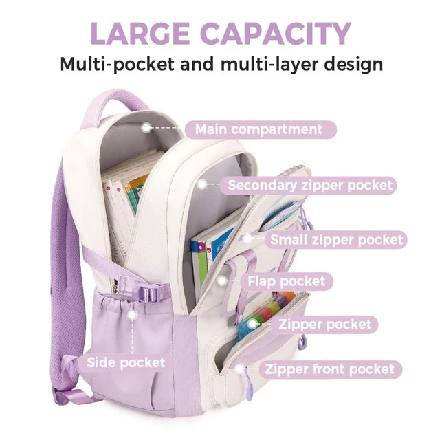 Alt view image 8 of 10 - MININAI Womens Girls Backpack for School Cute Aesthetic Large Laptop Backpack Kawaii Preppy Teen Kids Bookbag Travel Daypack (Purple,L)