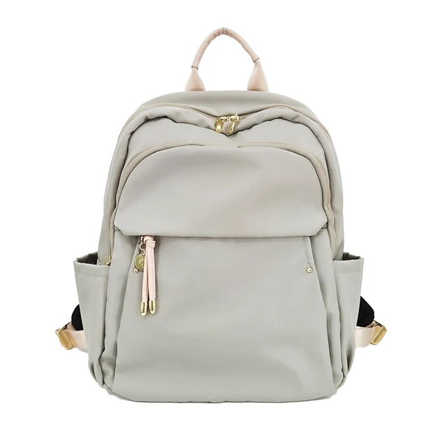 Alt view image 5 of 8 - M-ioi-M Medium Backpack Purse for Women, Fashion Nylon Daypack with Gold Hardware, Lightweight Water-Resistant Rucksack for College, Work, Travel, Everyday Use, Fits 1314" Laptop (Gray Beige, Medium)