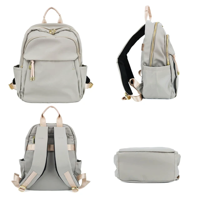 Alt view image 7 of 8 - M-ioi-M Medium Backpack Purse for Women, Fashion Nylon Daypack with Gold Hardware, Lightweight Water-Resistant Rucksack for College, Work, Travel, Everyday Use, Fits 1314" Laptop (Gray Beige, Medium)