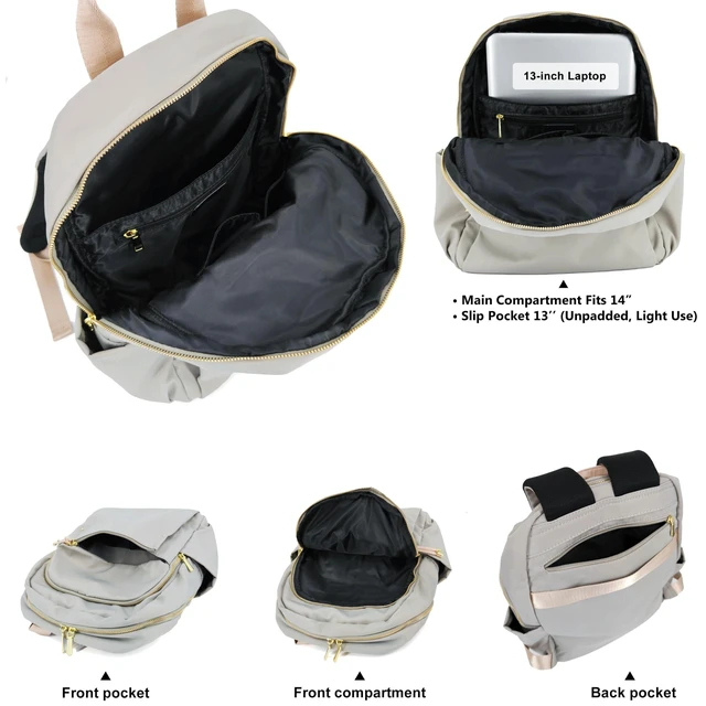 Alt view image 8 of 8 - M-ioi-M Medium Backpack Purse for Women, Fashion Nylon Daypack with Gold Hardware, Lightweight Water-Resistant Rucksack for College, Work, Travel, Everyday Use, Fits 1314" Laptop (Gray Beige, Medium)