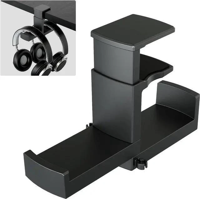 Alt view image 8 of 14 - WISDUM PC Gaming Headphone Stand,Dual Headset Hanger Hook Holder with Adjustable & Rotating Arm Clamp,Under Desk Design,Universal Fit,Built in Cable Clip Organizer EURPMASK