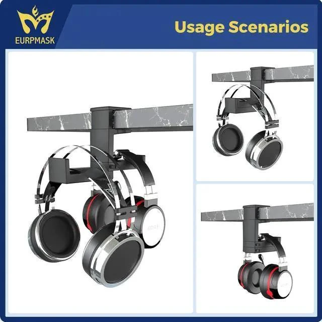 Alt view image 14 of 14 - WISDUM PC Gaming Headphone Stand,Dual Headset Hanger Hook Holder with Adjustable & Rotating Arm Clamp,Under Desk Design,Universal Fit,Built in Cable Clip Organizer EURPMASK