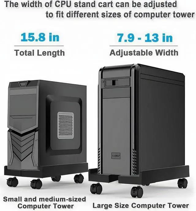 Alt view image 10 of 14 - Computer Tower Stand, Adjustable CPU Stand Cart, Mobile PC Stand with Rolling Casters, CPU Raise Fits Most PC Gaming Office Desk Accessories - Black