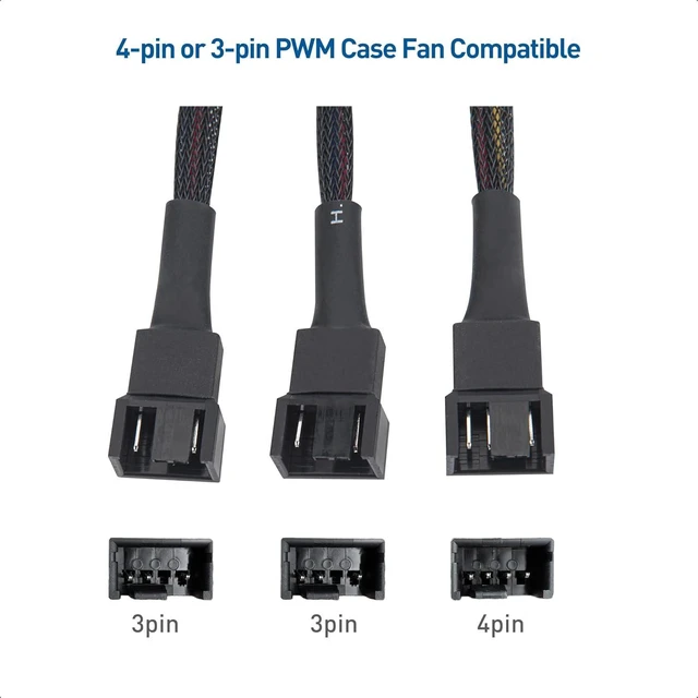 Alt view image 10 of 14 - Cable Matters 2-Pack 3 Way 4 Pin PWM Fan Splitter Cable 12 Inches, PC Fan Splitter 1 to 3 Converter, PC Fan Extension Cable