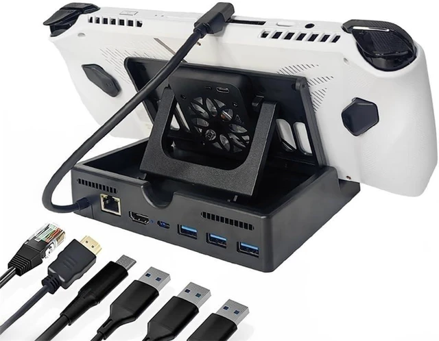 Alt view image 6 of 10 - Docking Station with Cooling Fan for ROG Ally/Steam Deck, Charging Dock Heat Sink with HDMI 2.0 4K@60Hz & Fast Charging & Gigabit Enternet & & USB 3.0 Port for Rog Ally Game Console (6 in 1)