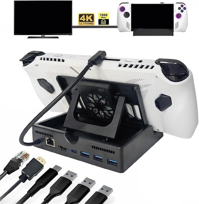 Alt view image 7 of 10 - Docking Station with Cooling Fan for ROG Ally/Steam Deck, Charging Dock Heat Sink with HDMI 2.0 4K@60Hz & Fast Charging & Gigabit Enternet & & USB 3.0 Port for Rog Ally Game Console (6 in 1)