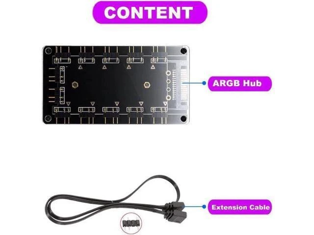Alt view image 9 of 14 - 5V 3Pin ARGB 11-Port Hub with Magnetic Base & PMMA Shell, SATA Powered RGB Splitter with 1.64FT Extension Cable for LED Strips, Fans & Coolers